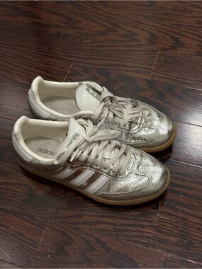 adidas Women's Metallic Silver and White Sneakers